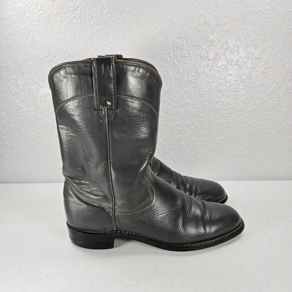 J. Chisholm Western Roper Boots Mens 7.5 D Gray Leather Cowboy 65211 USA